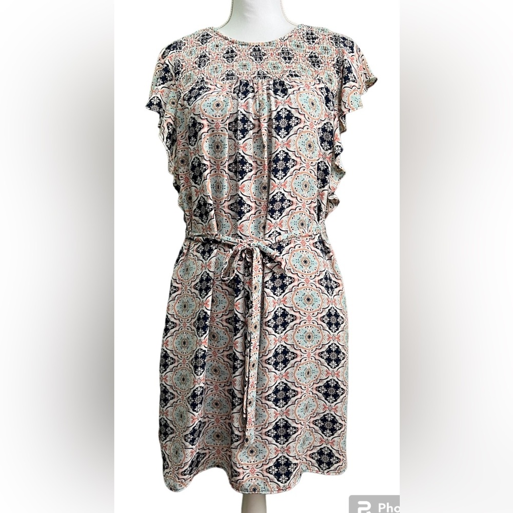 DR2 Ruffled Shoulders/Sides Multi-Color Dress, NWOT, Size S